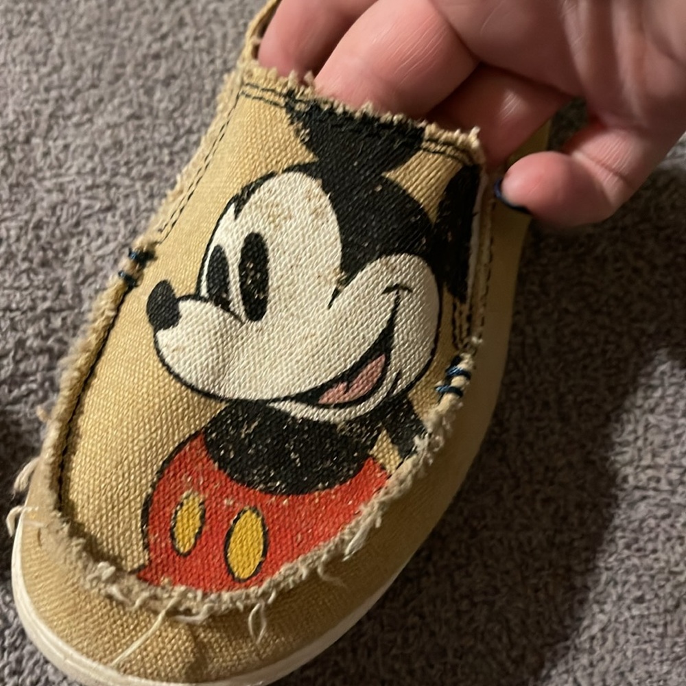 CROCS Tan Mickey Mouse Canvas Slip-On Flats - Picture 4 of 9